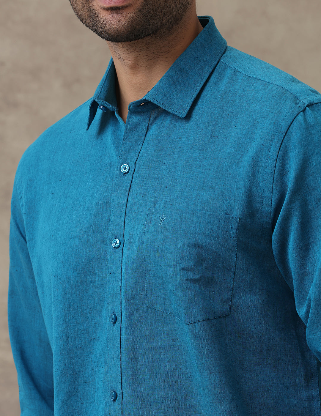 Men Linen Cotton Shirt Peacock Blue LF13