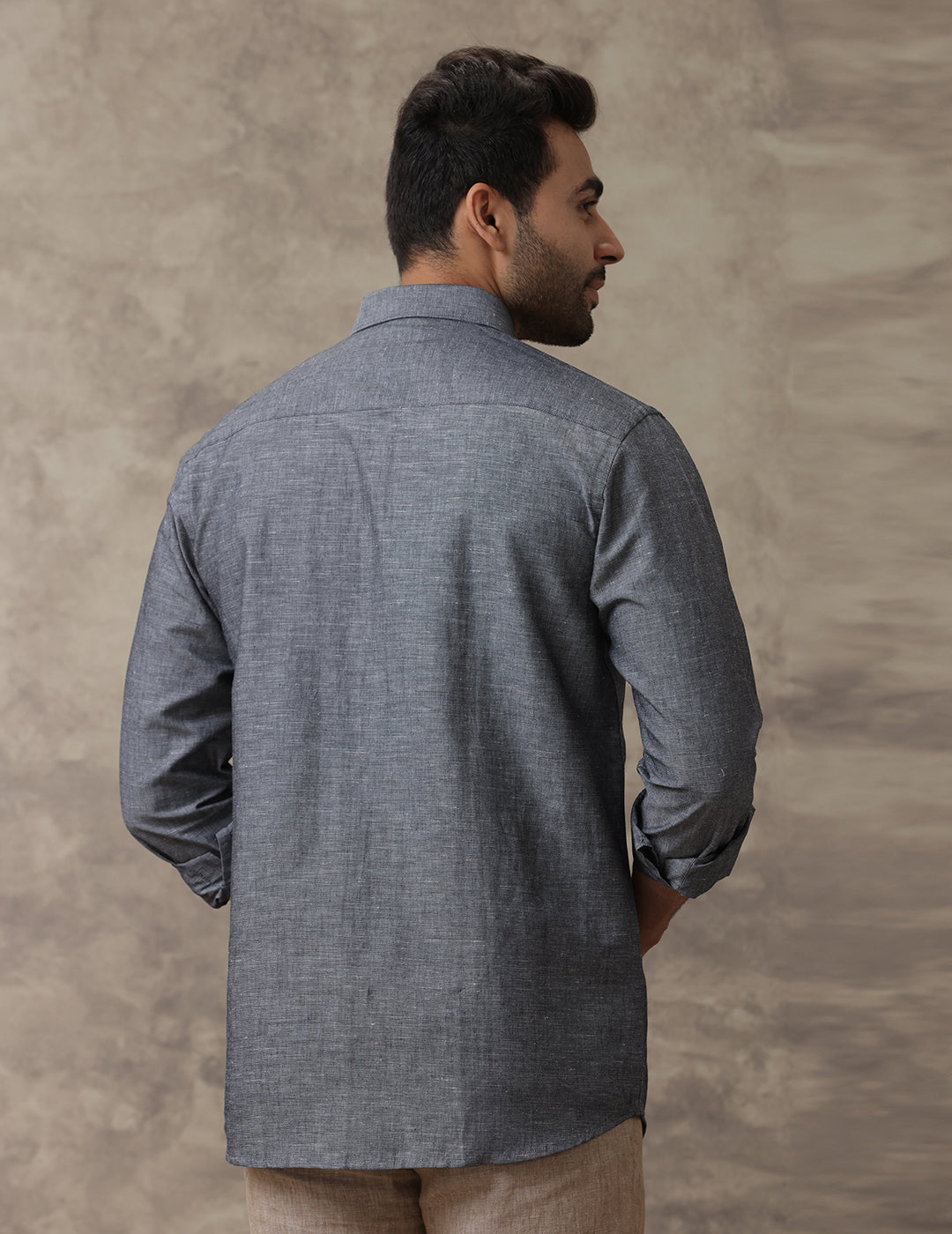 Mens Linen Cotton Formal Shirt Grey LF7