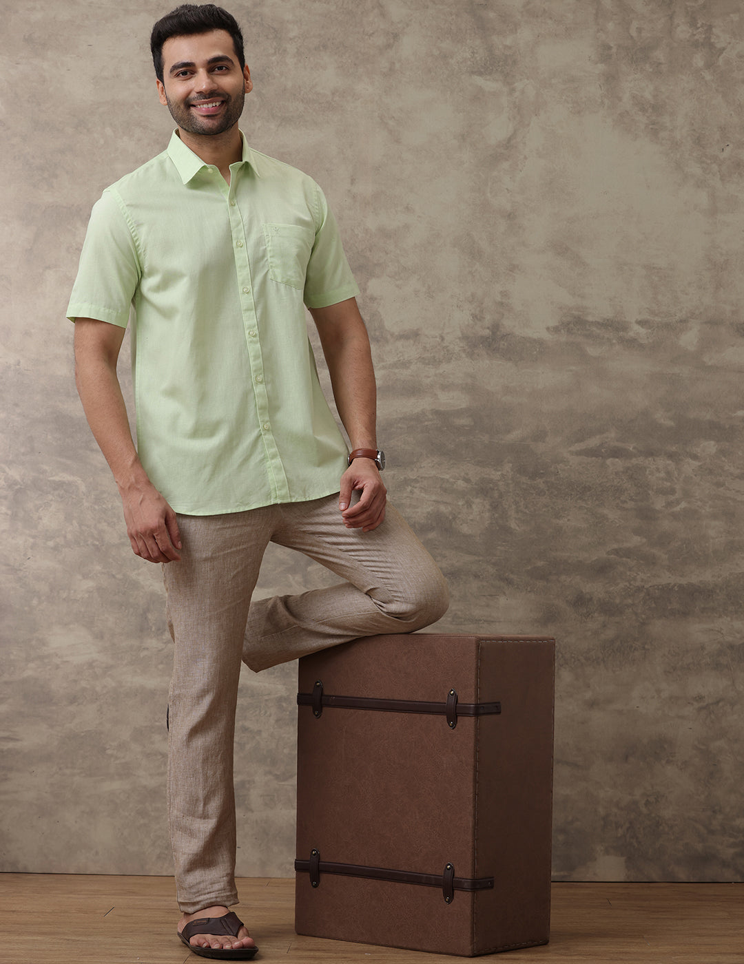 Mens Linen Cotton Green Shirt LF21