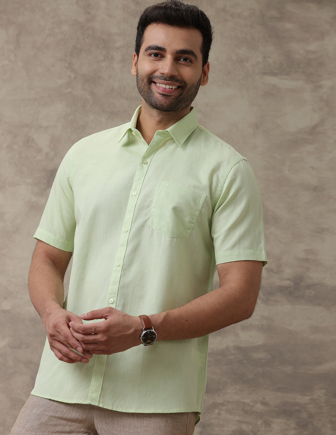 Mens Linen Cotton Green Shirt LF21