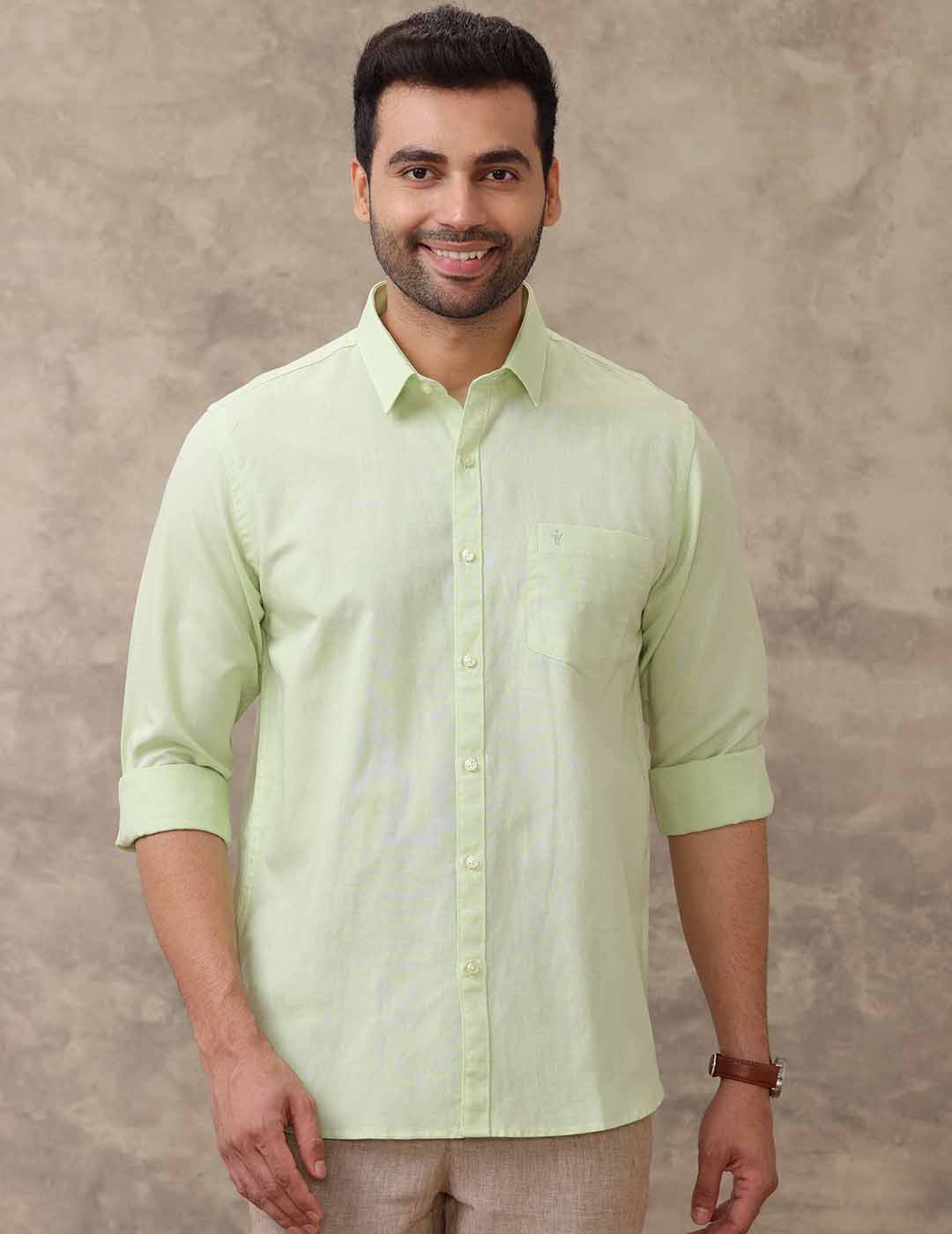 Mens Linen Cotton Green Shirt LF21