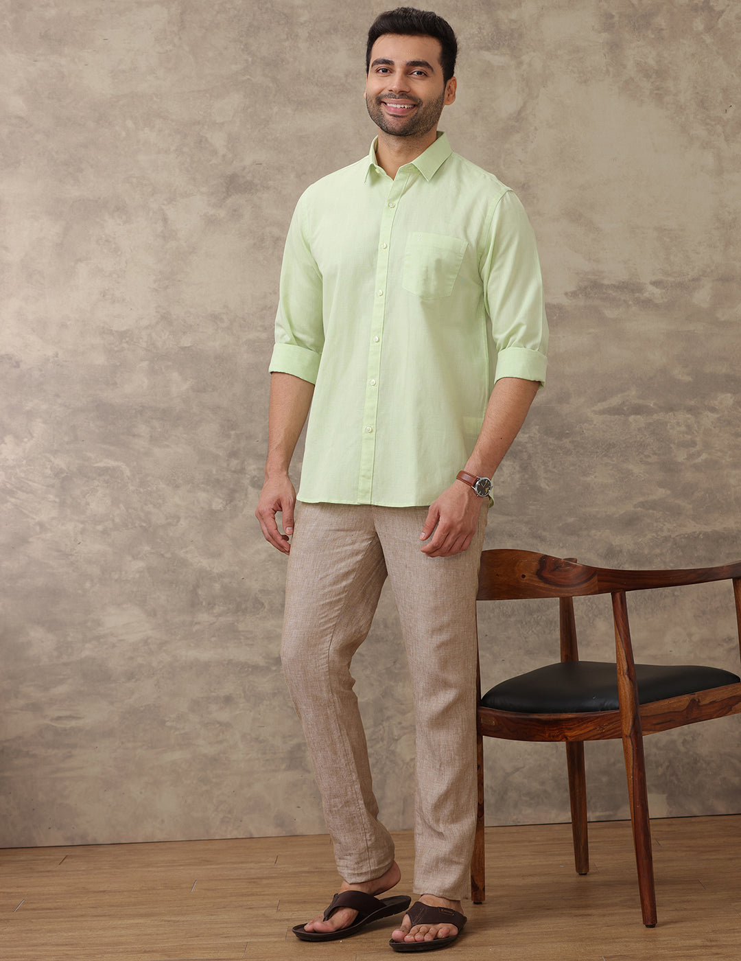 Men Linen Cotton Green Shirt LF21