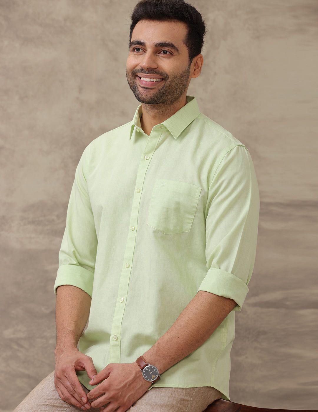 Men Linen Cotton Green Shirt LF21