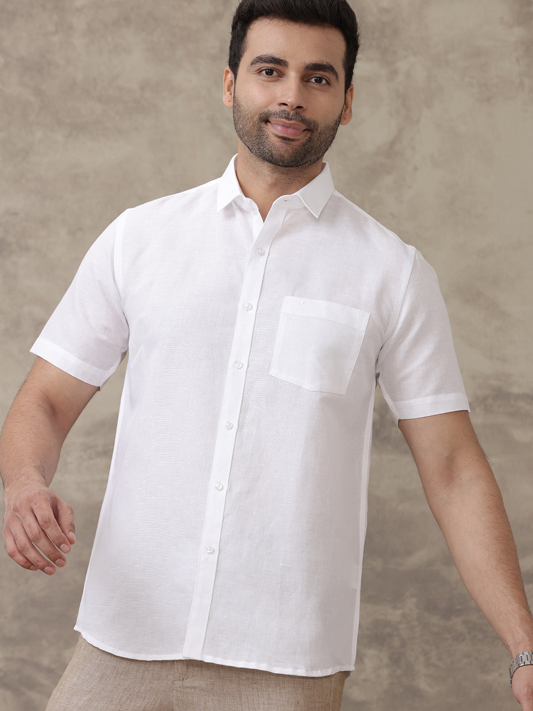 Mens Linen Cotton 7447 White Shirts