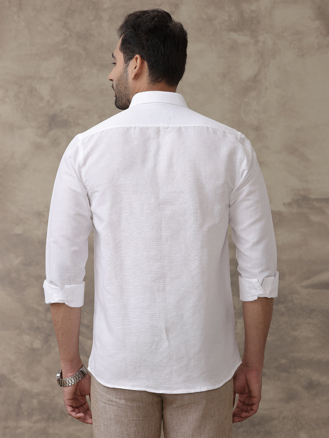 Mens Linen Cotton 7447 White Shirts