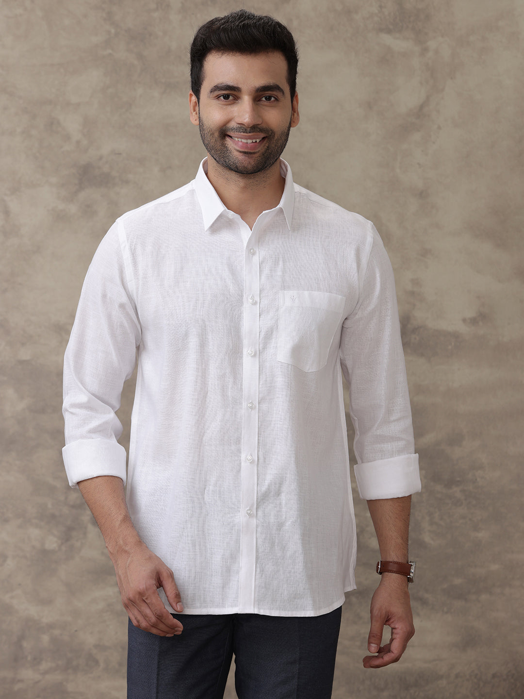 Men Rich Linen Cotton White Shirt