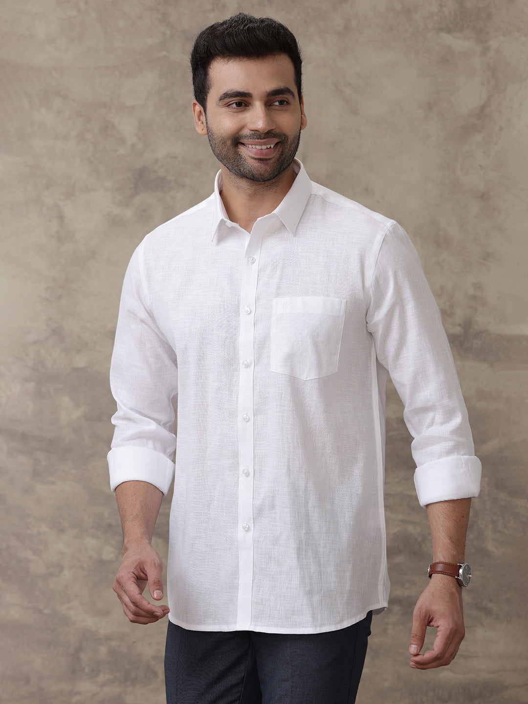 Men Linen Cotton White Shirt