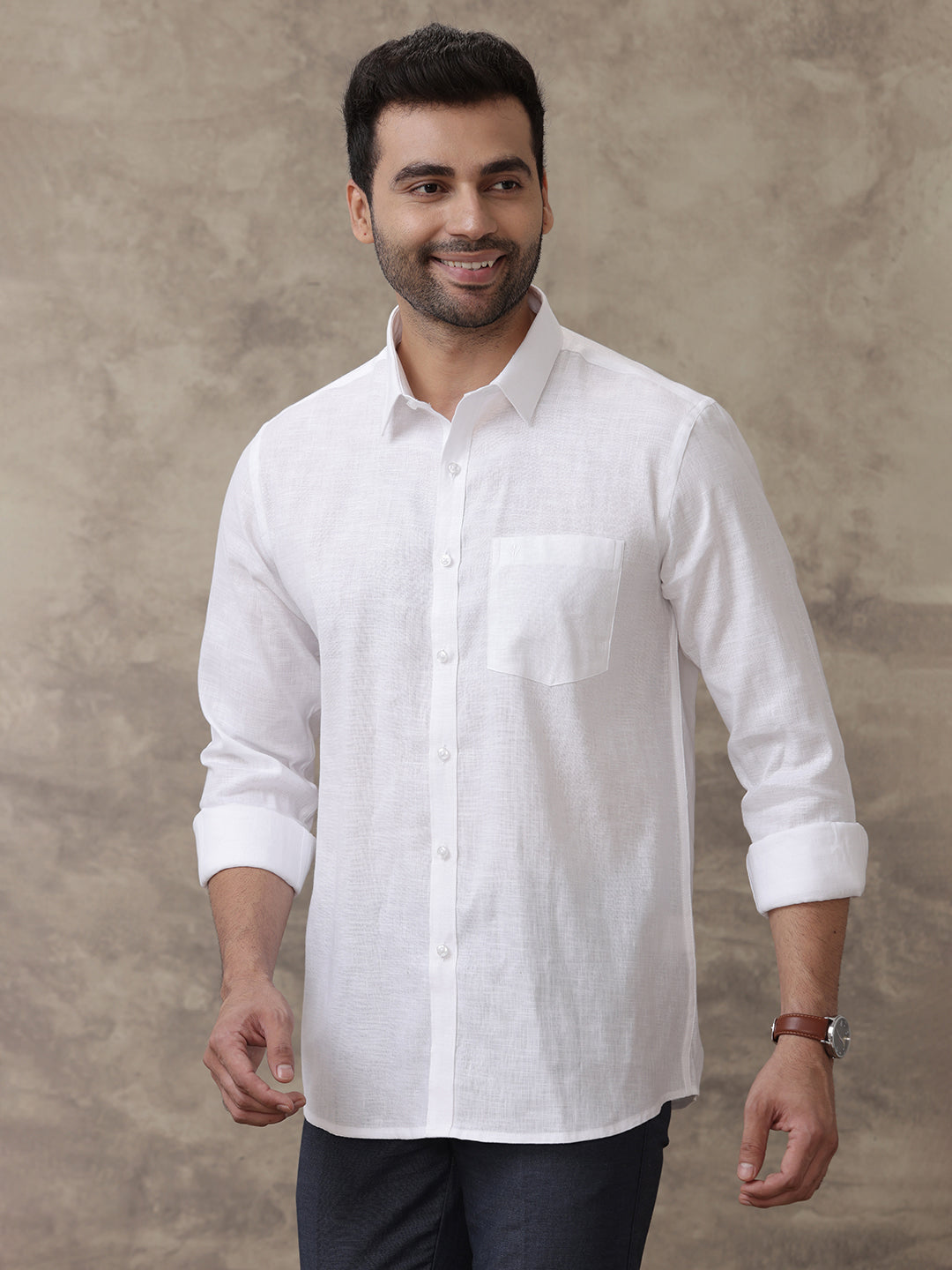 Mens RR Linen Cotton White Shirt