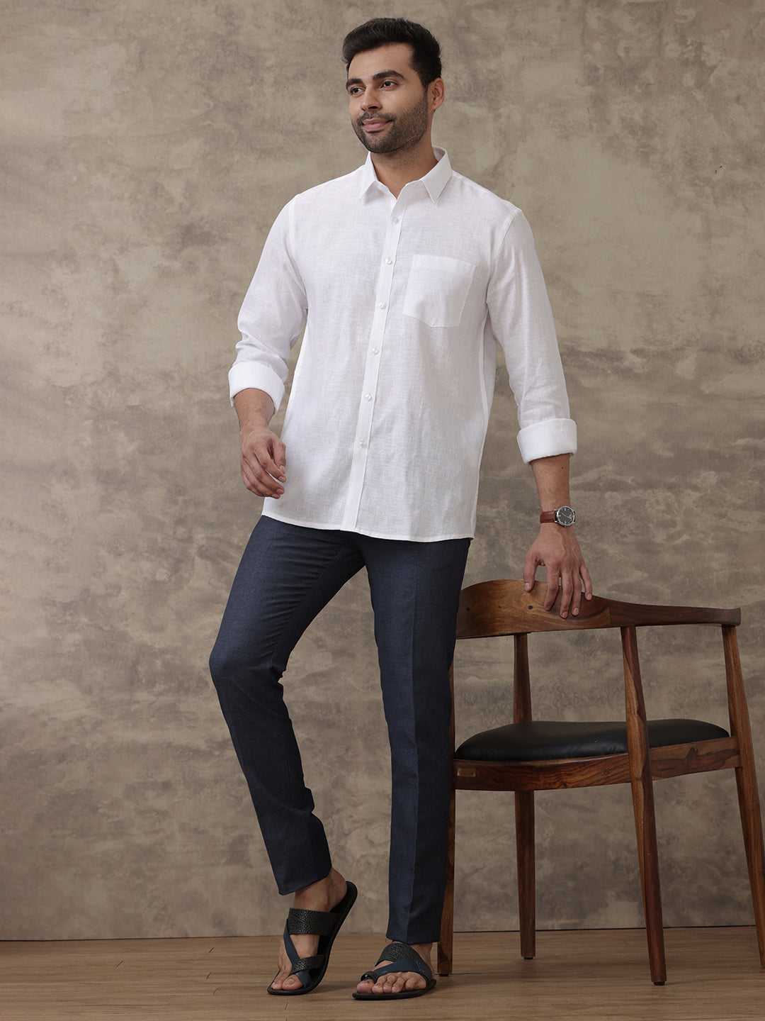 Men Linen Cotton White Shirt