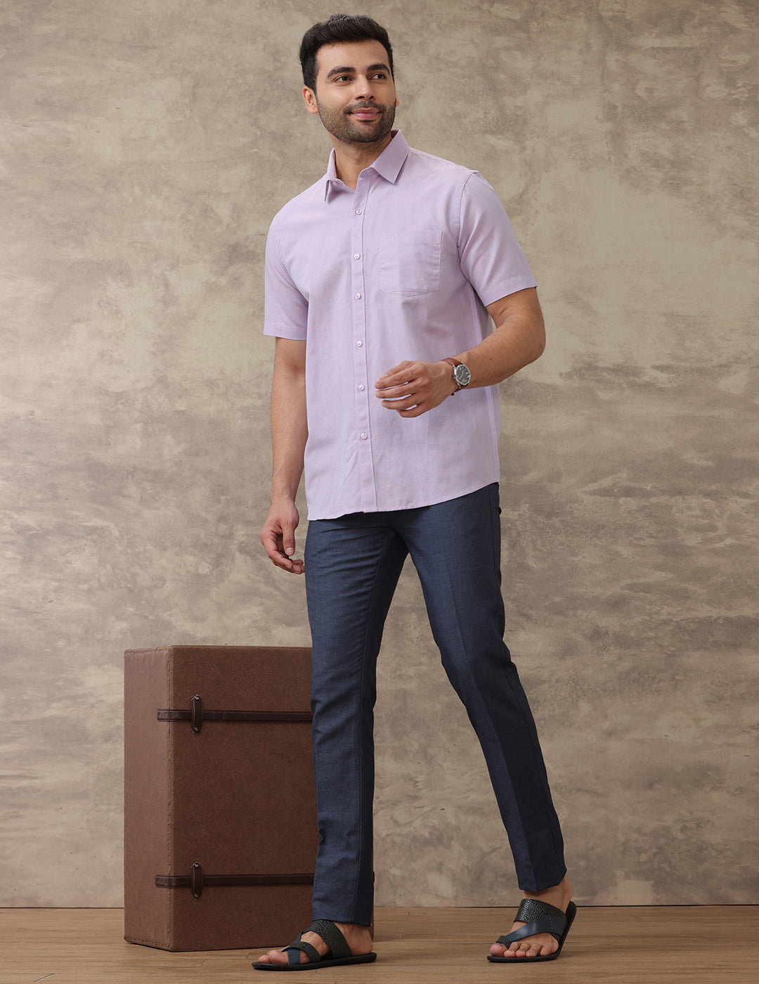 Men Linen Cotton Shirt Lavender LF23