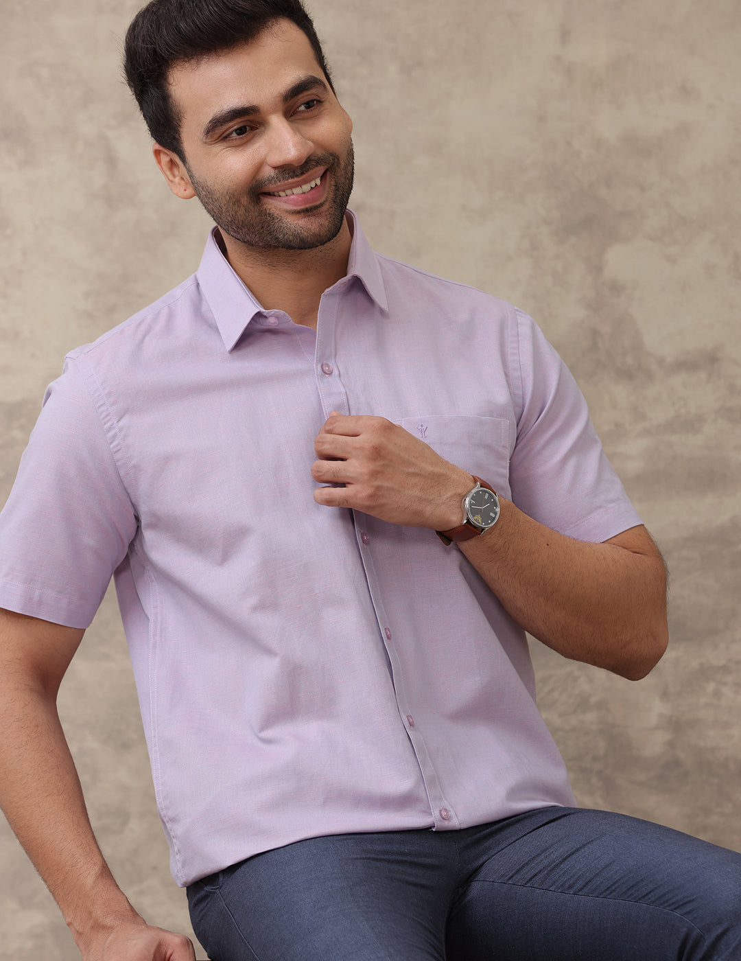 Men Linen Cotton Lavender Shirt LF23