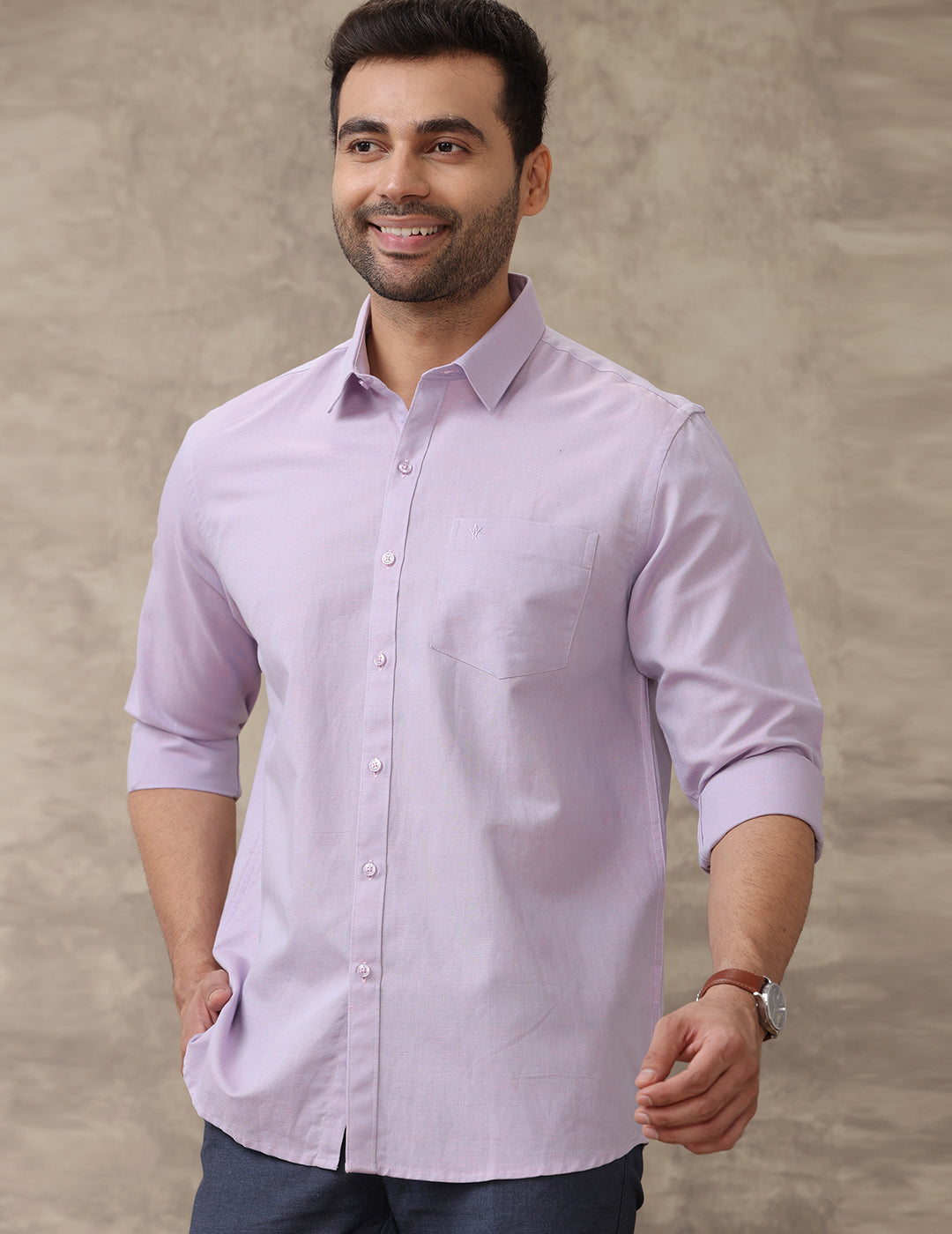 Men Linen Cotton Shirt Lavender LF23