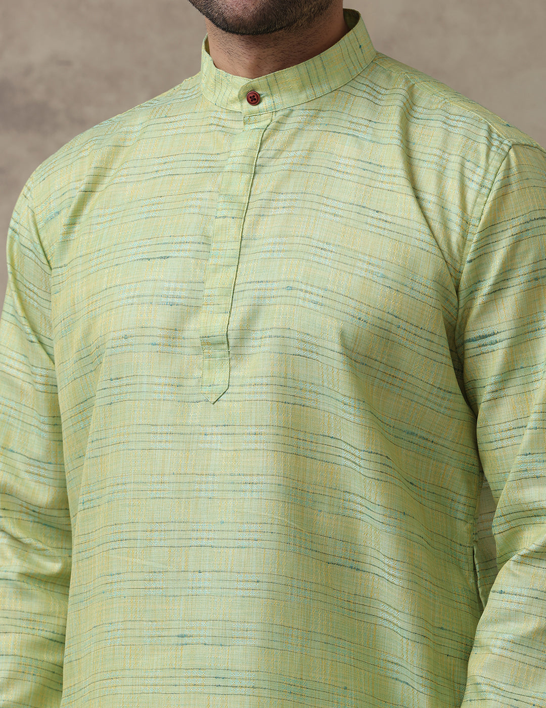 Men Medium Length Pocket Kurta Yellowish Green