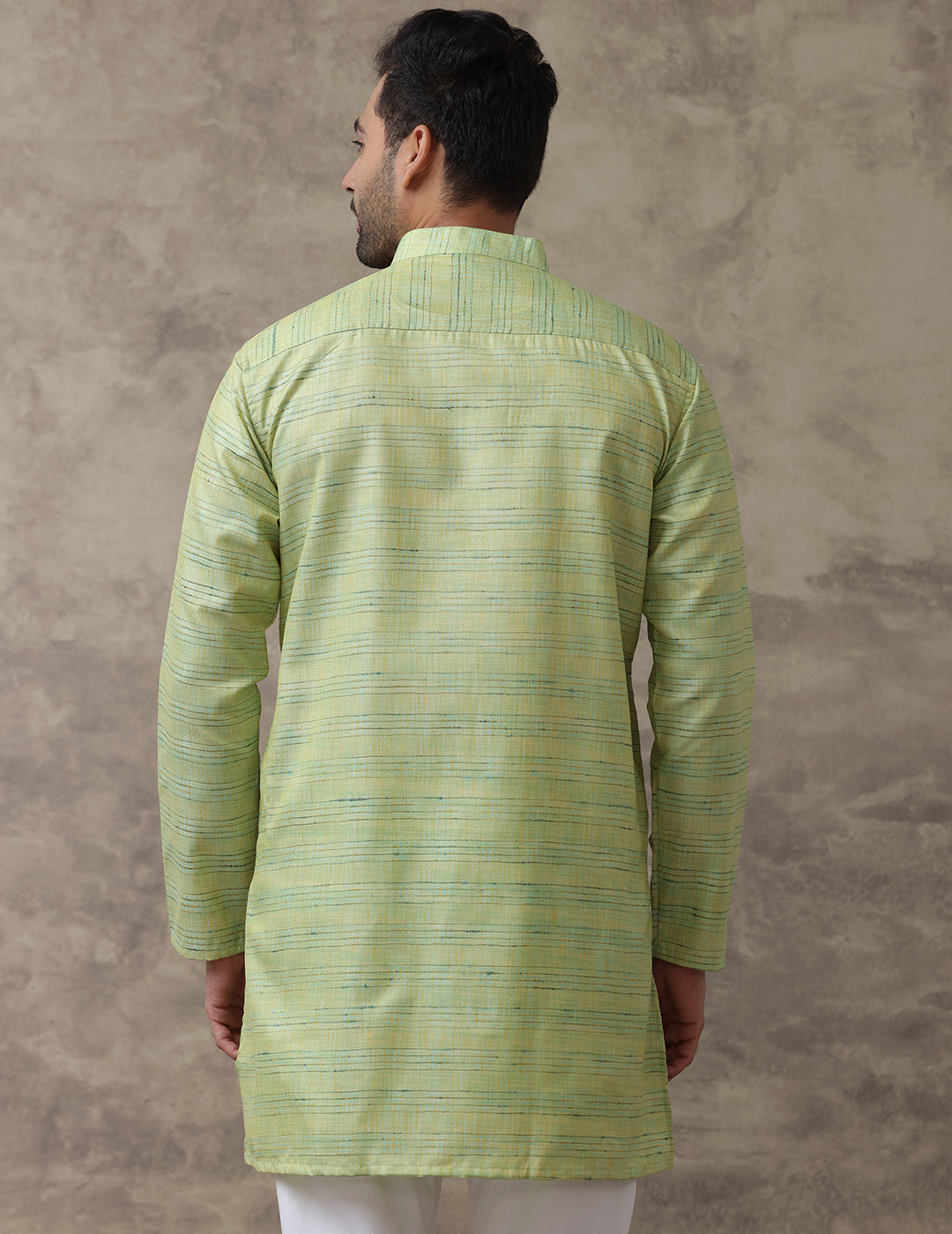 Men Medium Length Pocket Kurta Yellowish Green