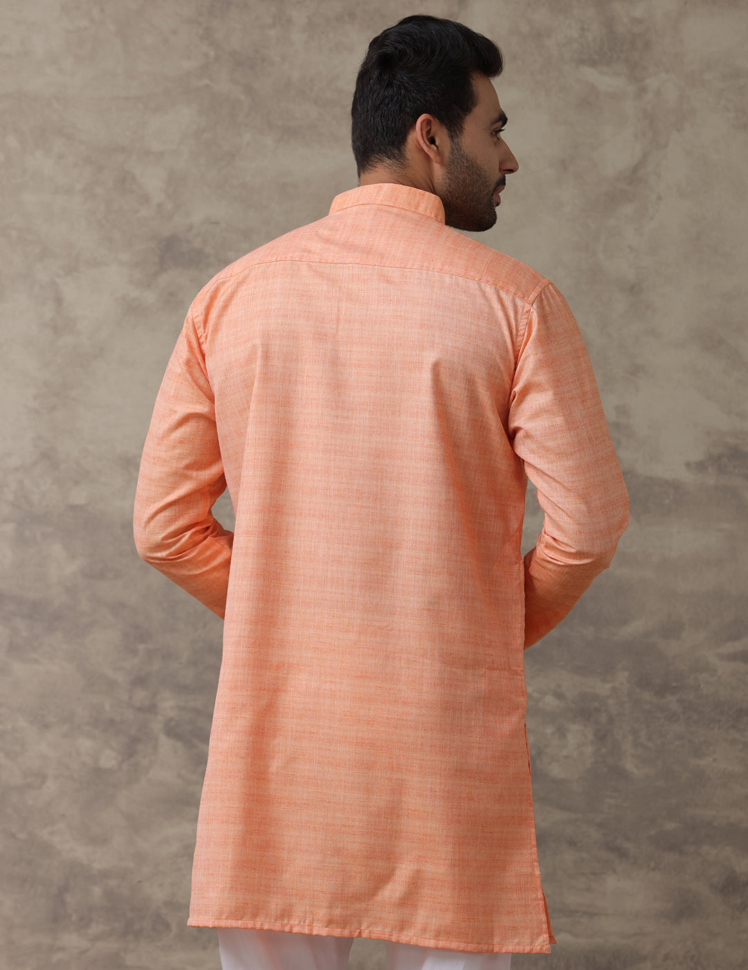 Men Medium Length Pocket Kurta Orange Red