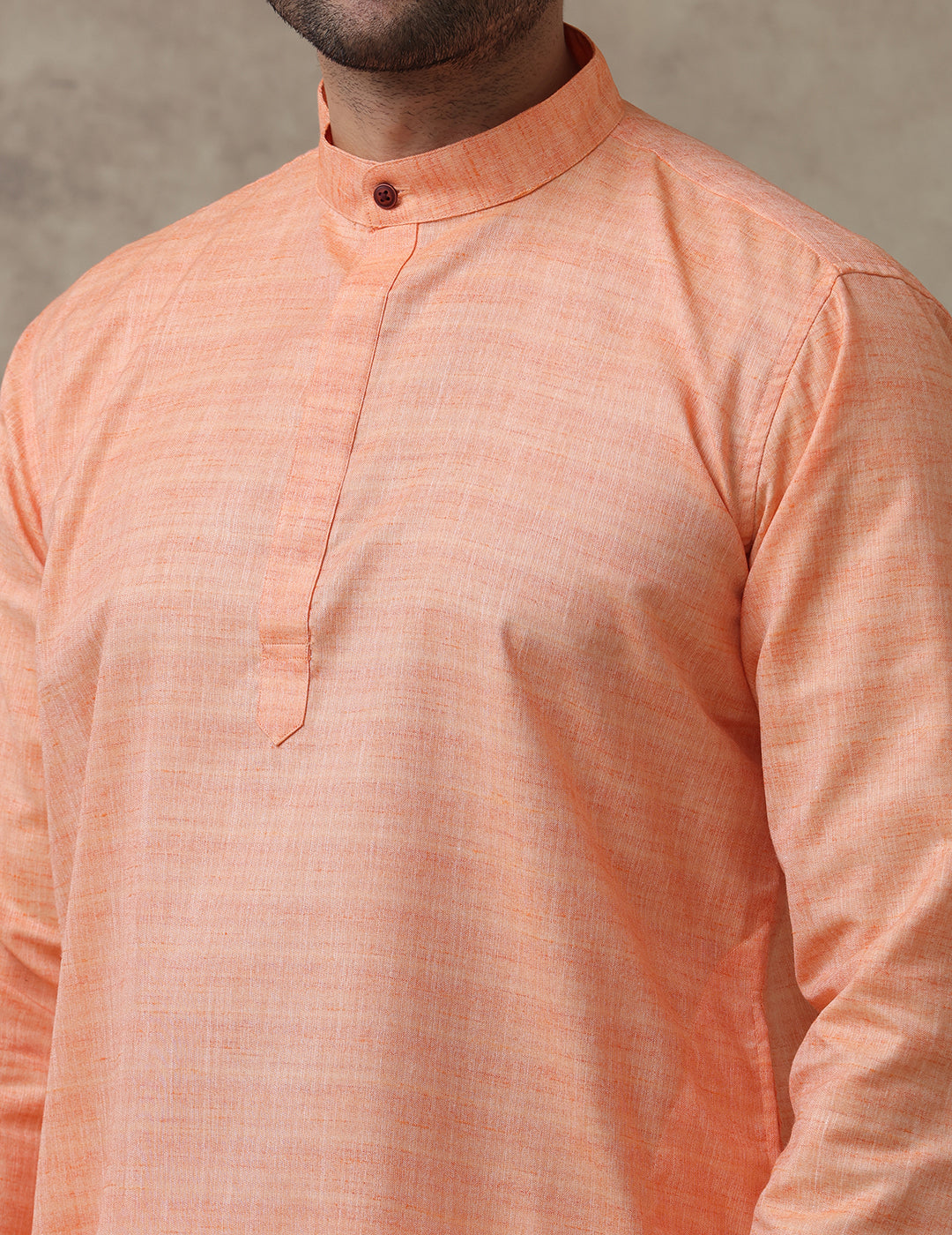 Men Medium Length Pocket Kurta Orange Red