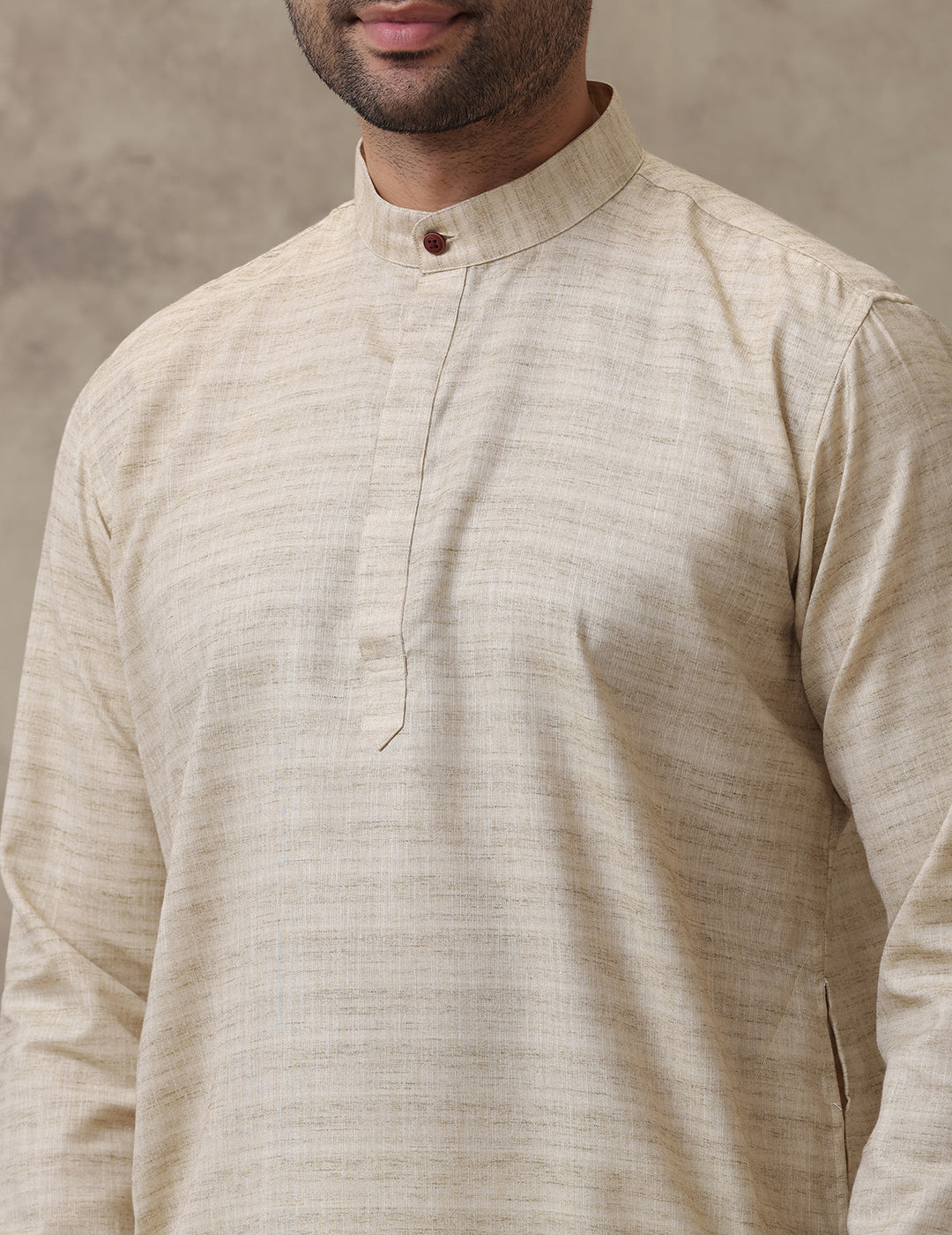 Men Medium Length Pocket Kurta Light Brown