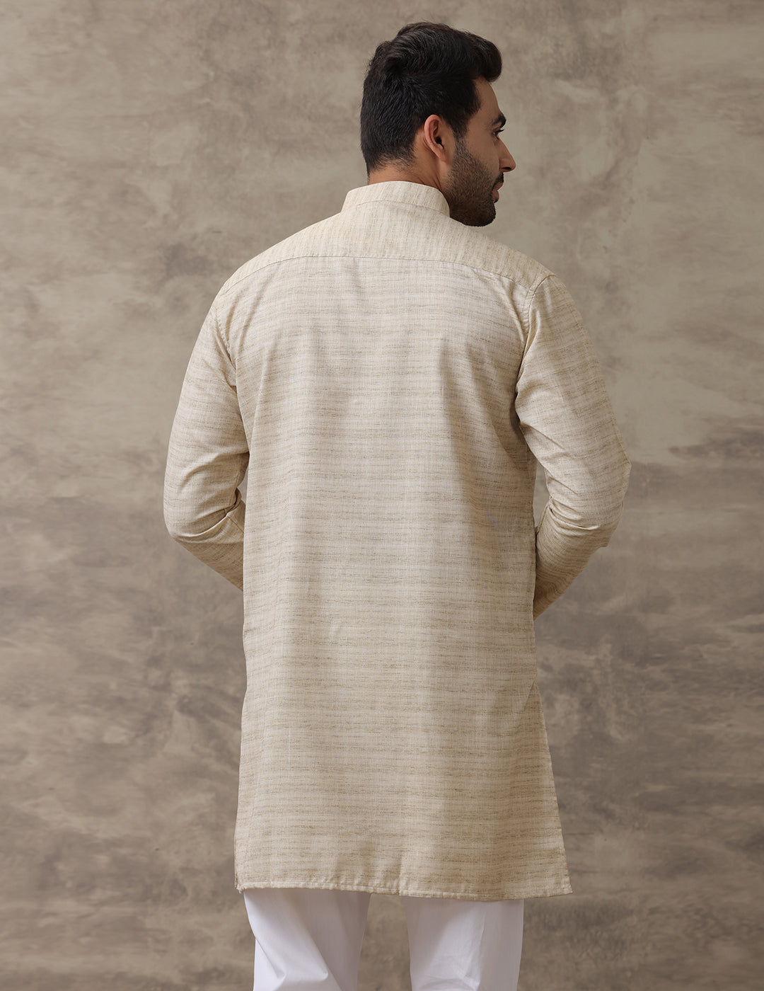 Men Medium Length Pocket Kurta Light Brown