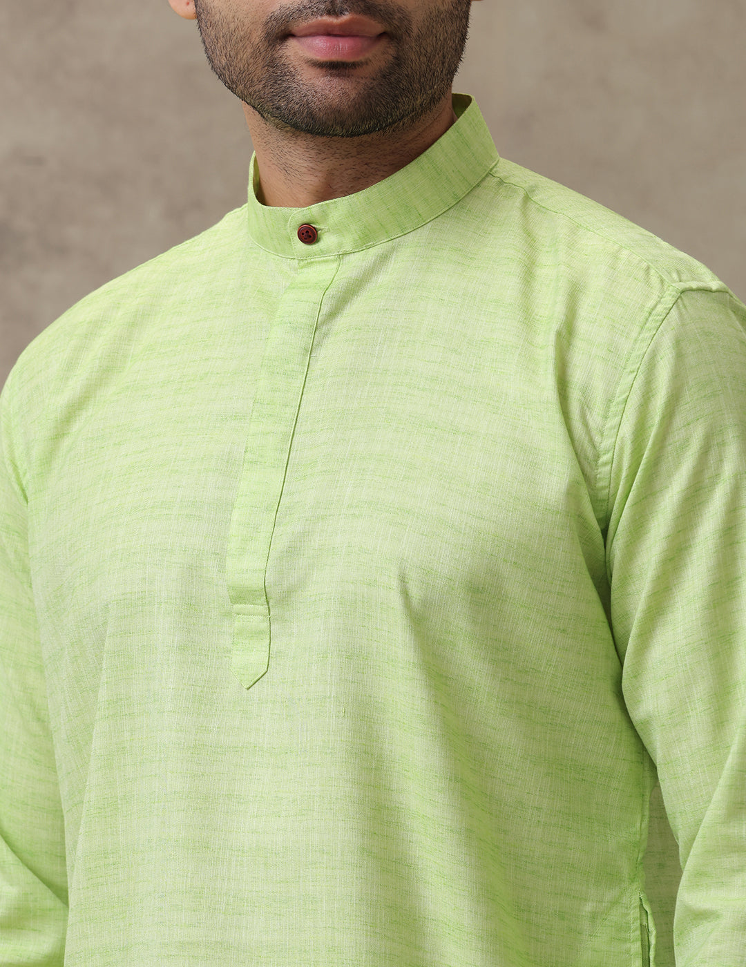 Men Medium Length Pocket Kurta Yellowish Green