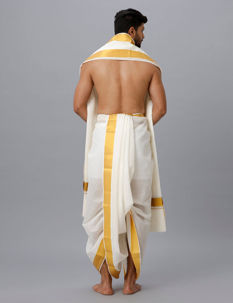 Mens Cream Panchakacham with Angavasthram Mithran Kora (9+5)