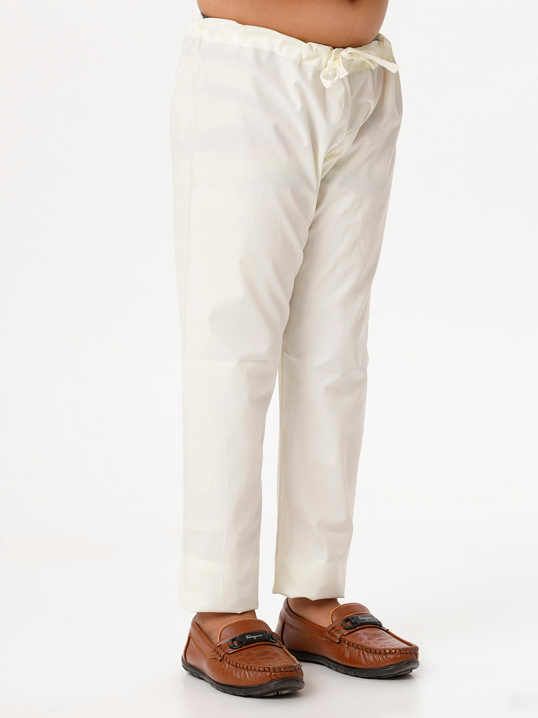Boys Cotton Embellished Neckline Full Sleeves Sky Blue Kurta with Pyjama Pant Combo EMD2-Side alternative view