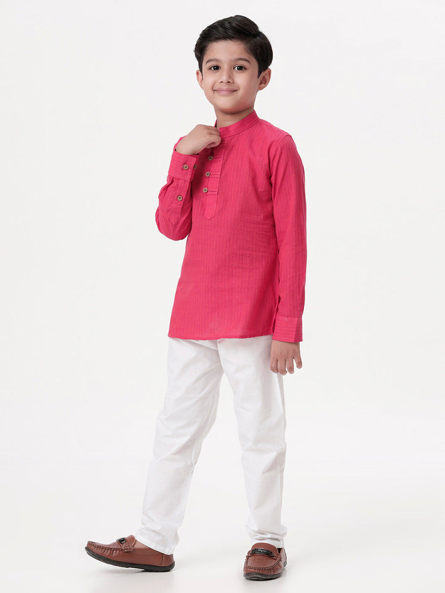 Boys Breeze Cotton Full Sleeves Dark Pink Kurta with Pyjama Pant Combo- Side view one