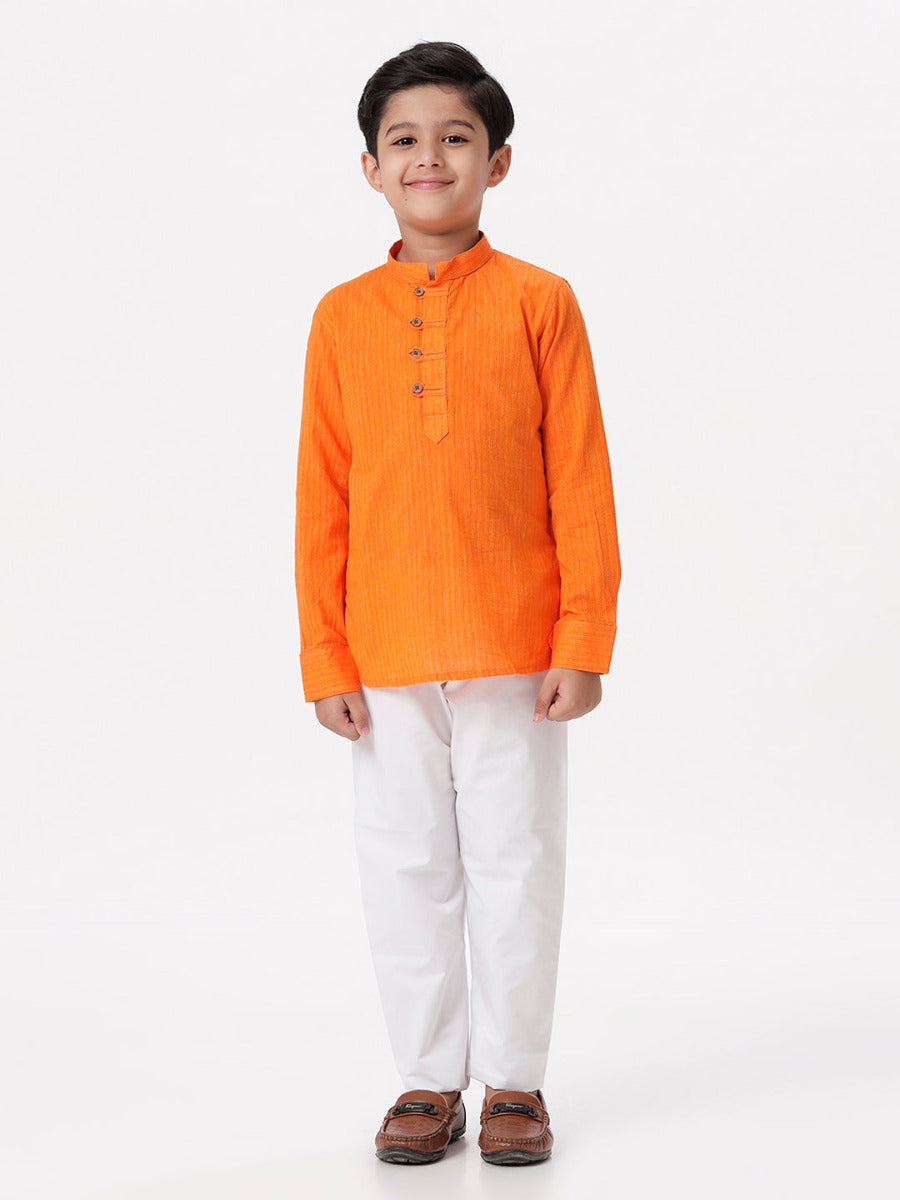 Boys Breeze Cotton Full Sleeves Orange Kurta with Pyjama Pant Combo-Front view
