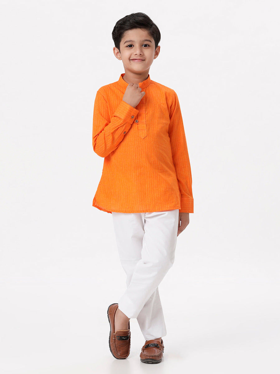 Boys Breeze Cotton Full Sleeves Orange Kurta with Pyjama Pant Combo -Front view one
