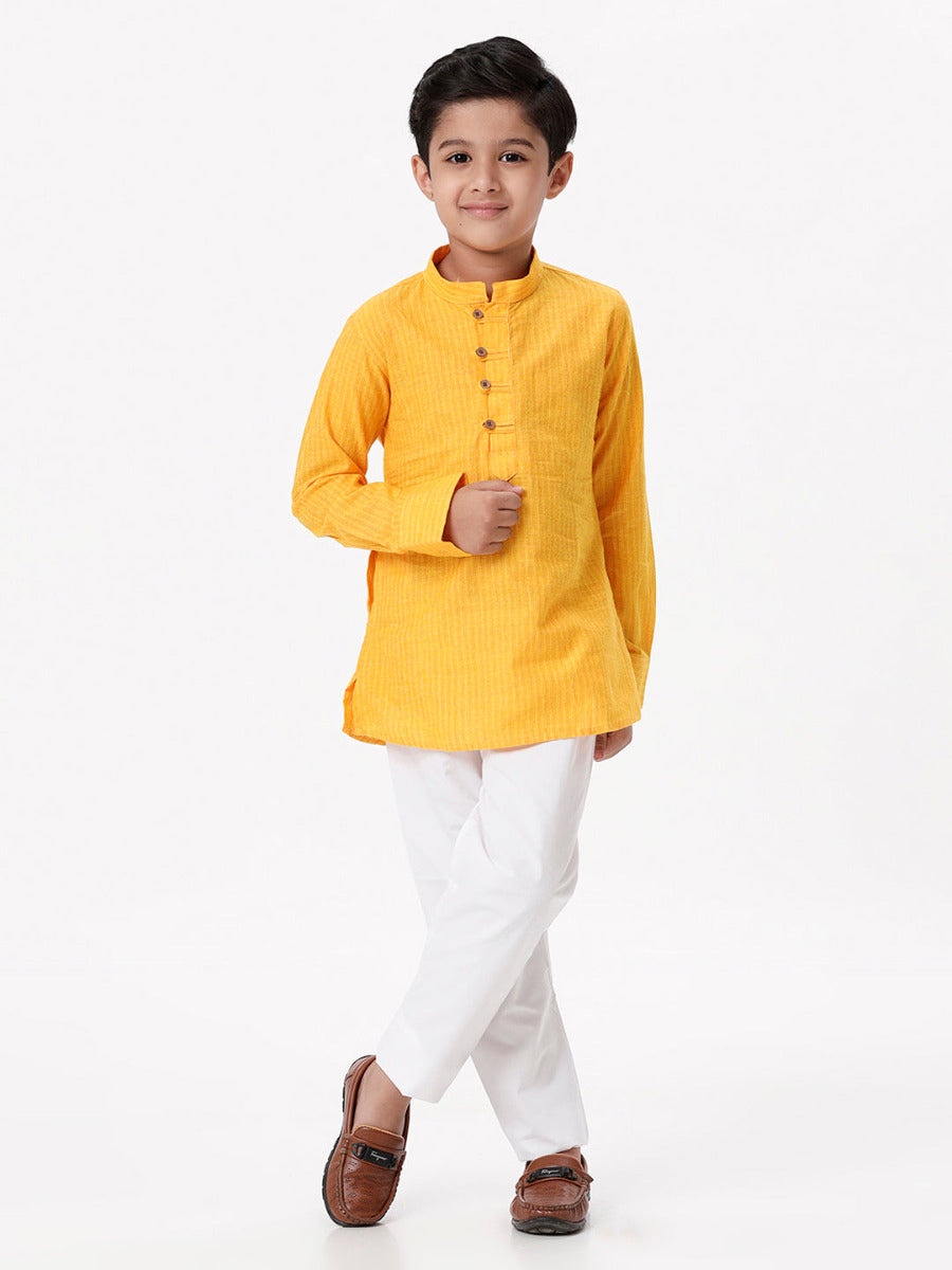 Boys Breeze Cotton Full Sleeves Yellow Kurta with Pyjama Pant Combo-Front view