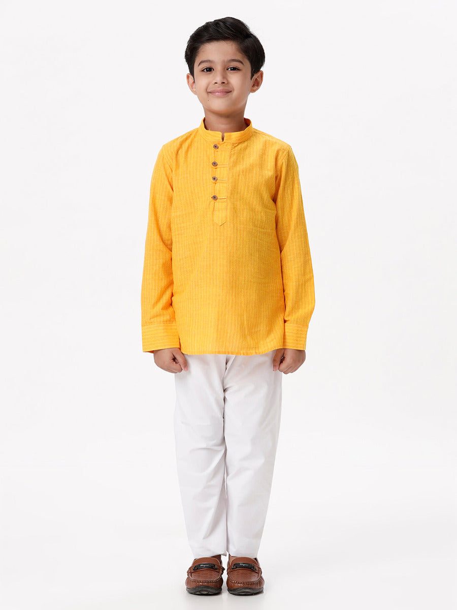 Boys Breeze Cotton Full Sleeves Yellow Kurta with Pyjama Pant Combo