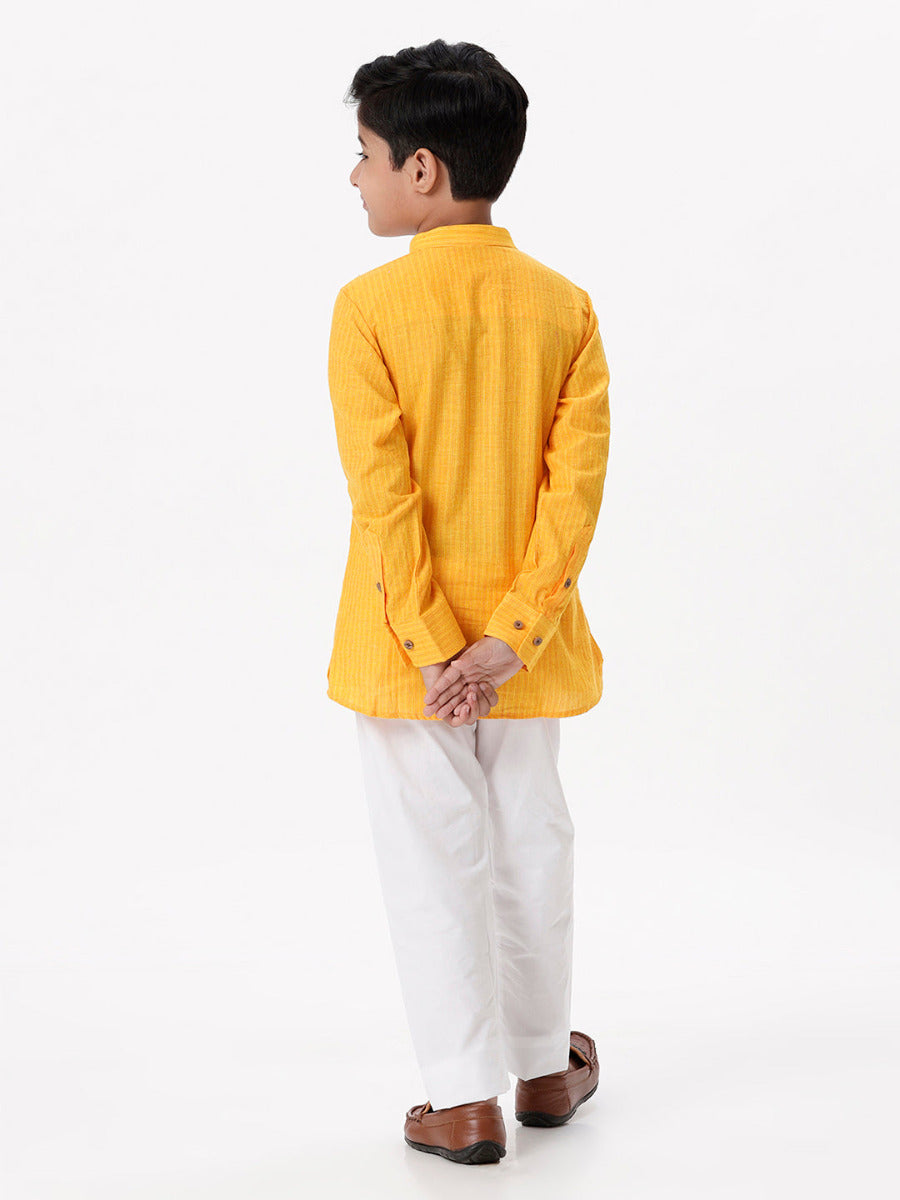 Boys Breeze Cotton Full Sleeves Yellow Kurta with Pyjama Pant Combo-Back view