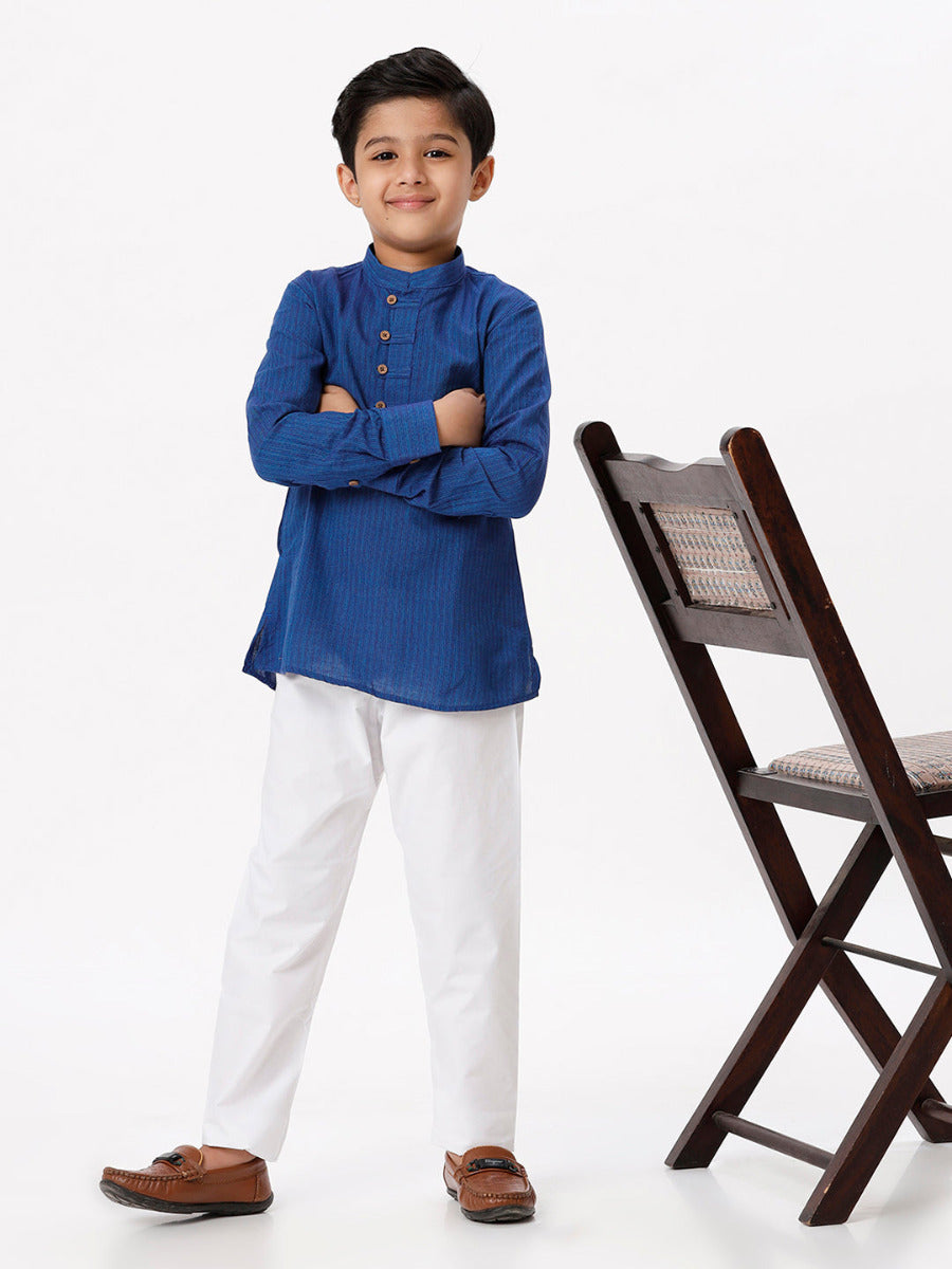 Boys Breeze Cotton Full Sleeves Navy Kurta with Pyjama Pant Combo-Front view one