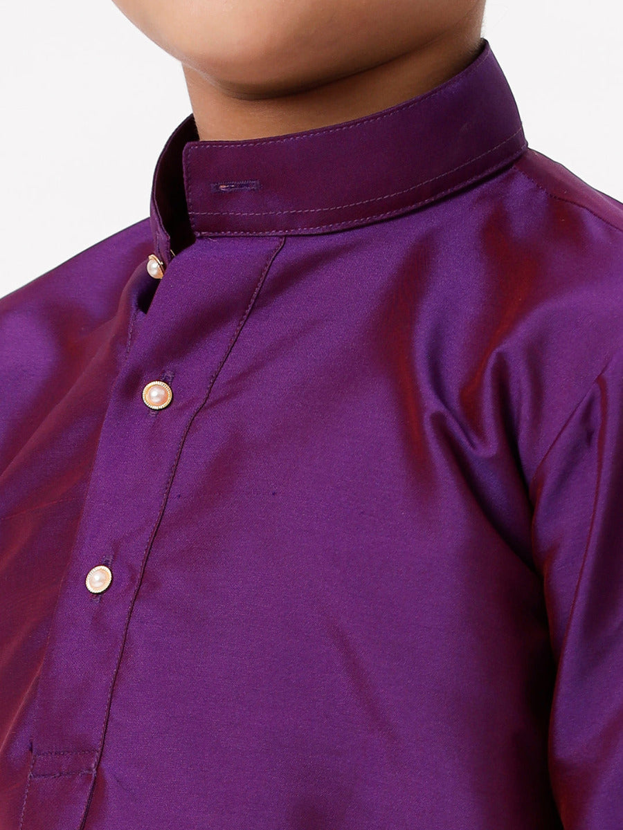 Boys Silk Cotton Full Sleeves Purple Kurta with Panchakacham Combo-Zoom view