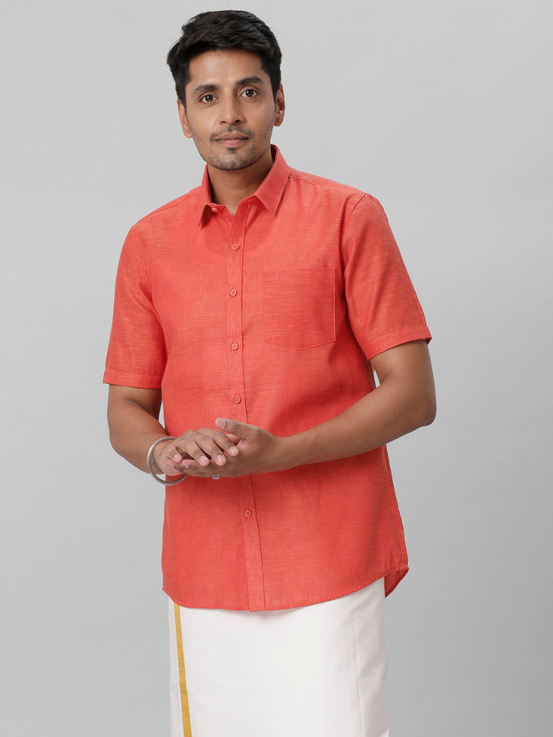 Mens Cotton Formal Bright Red Half Sleeves Shirt T28 TD6