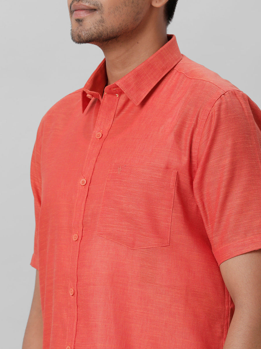 Mens Cotton Formal Bright Red Half Sleeves Shirt T28 TD6-Side view