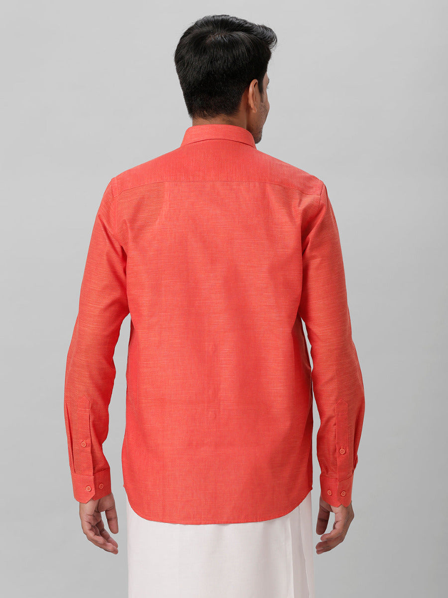 Mens Cotton Formal Bright Red Full Sleeves Shirt T28 TD6-Back view