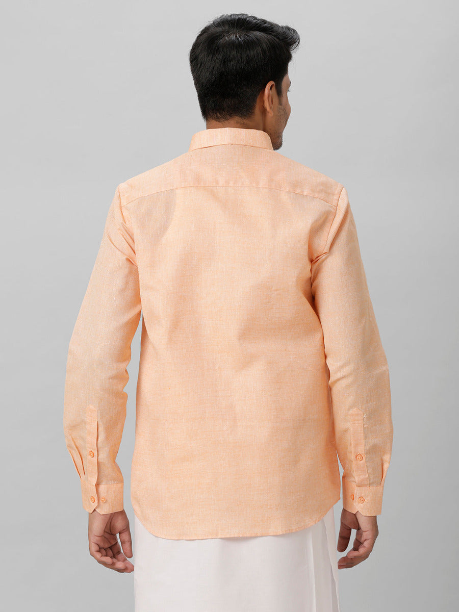 Mens Cotton Formal Shirt Full Sleeves Light Orange T3 CV12-Back view