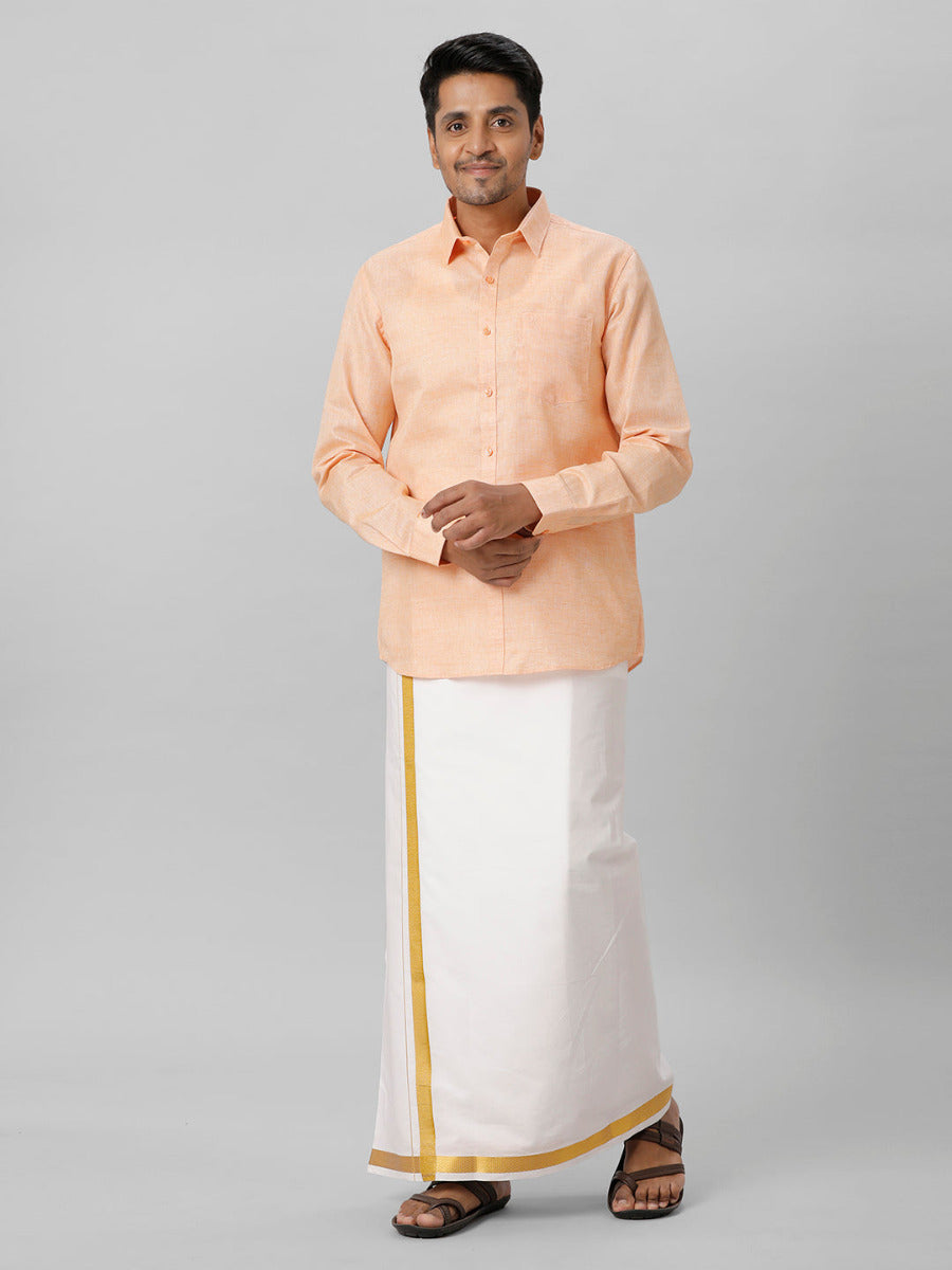Mens Cotton Formal Shirt Full Sleeves Light Orange T3 CV12-Fullview