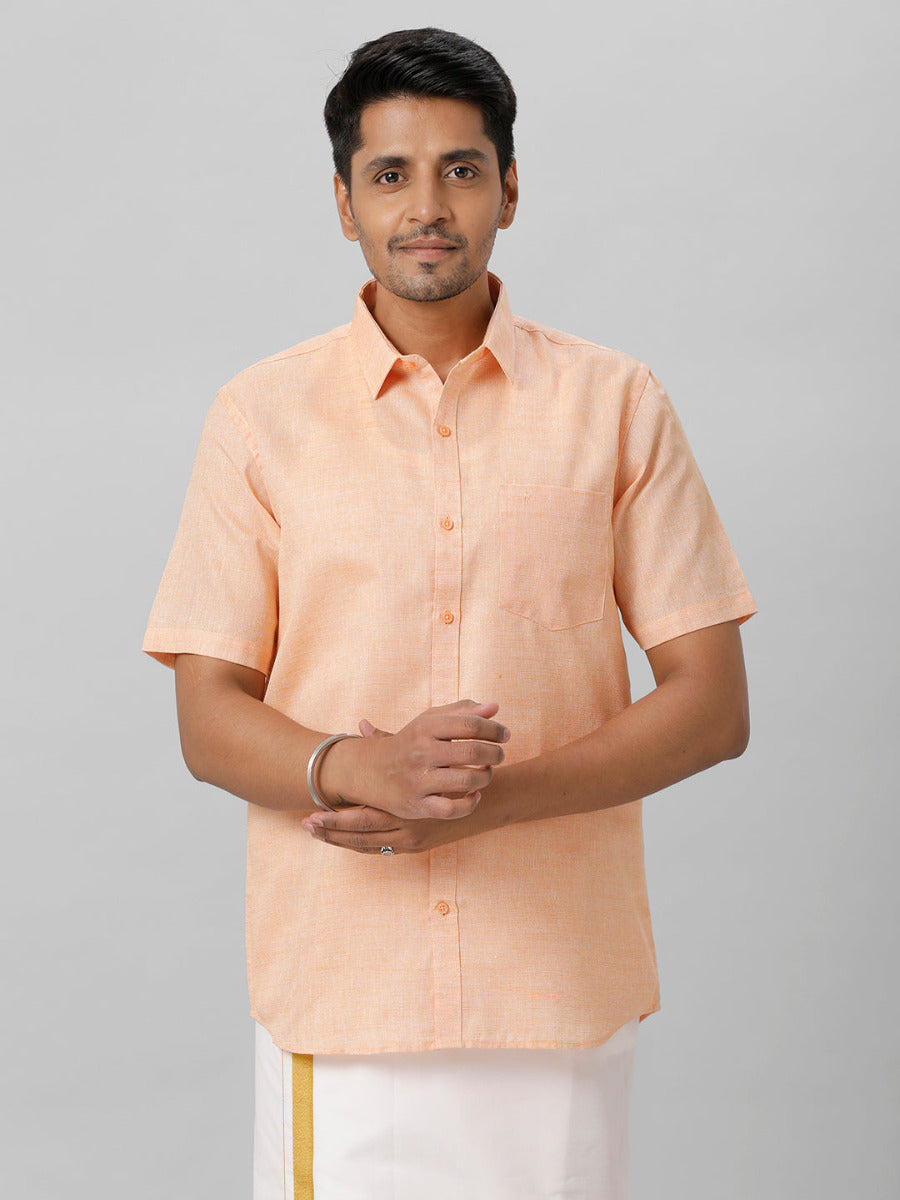 Mens Cotton Formal Shirt Half Sleeves Light Orange T3 CV12