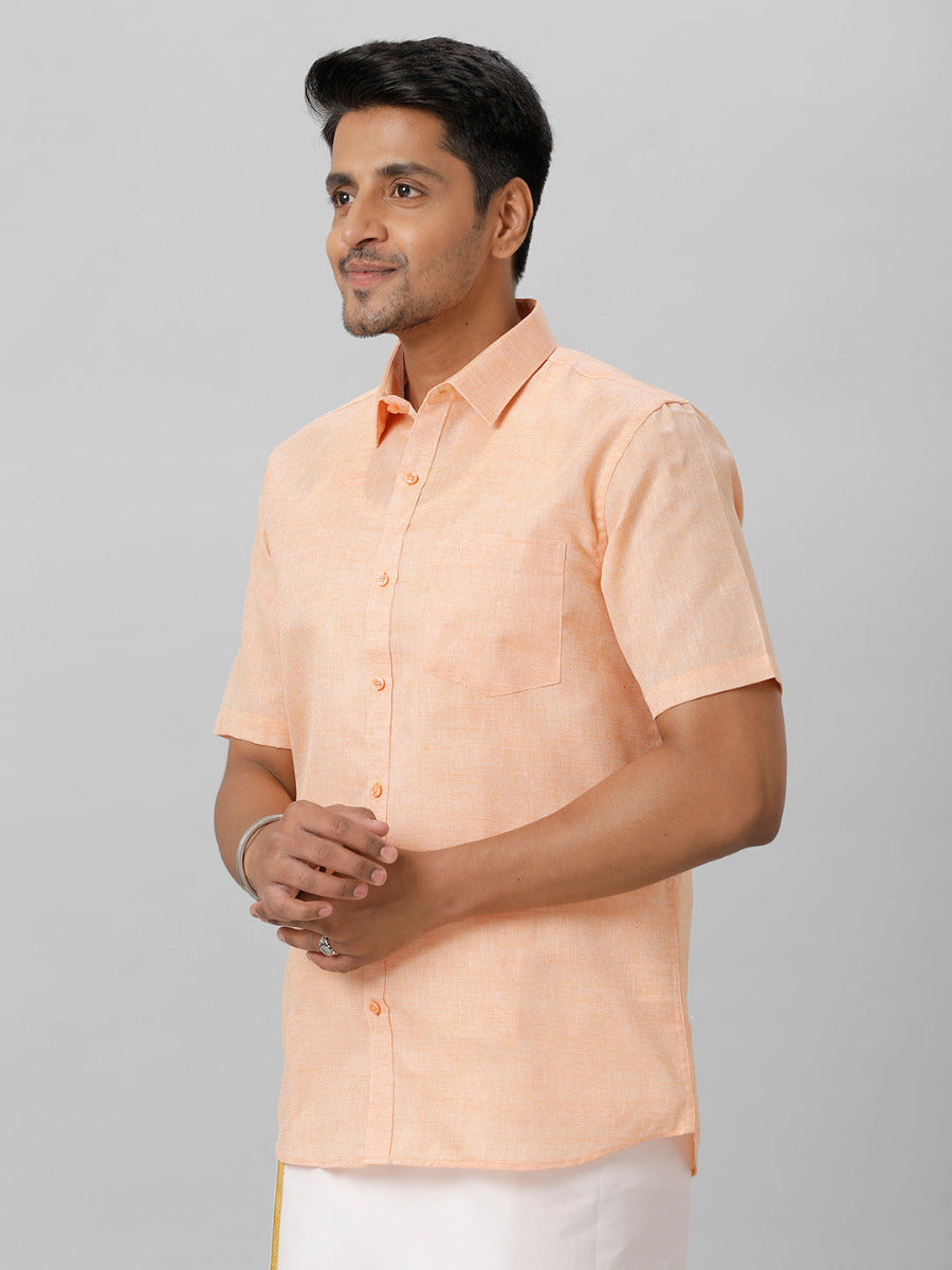 Mens Cotton Formal Shirt Half Sleeves Light Orange T3 CV12-Side view