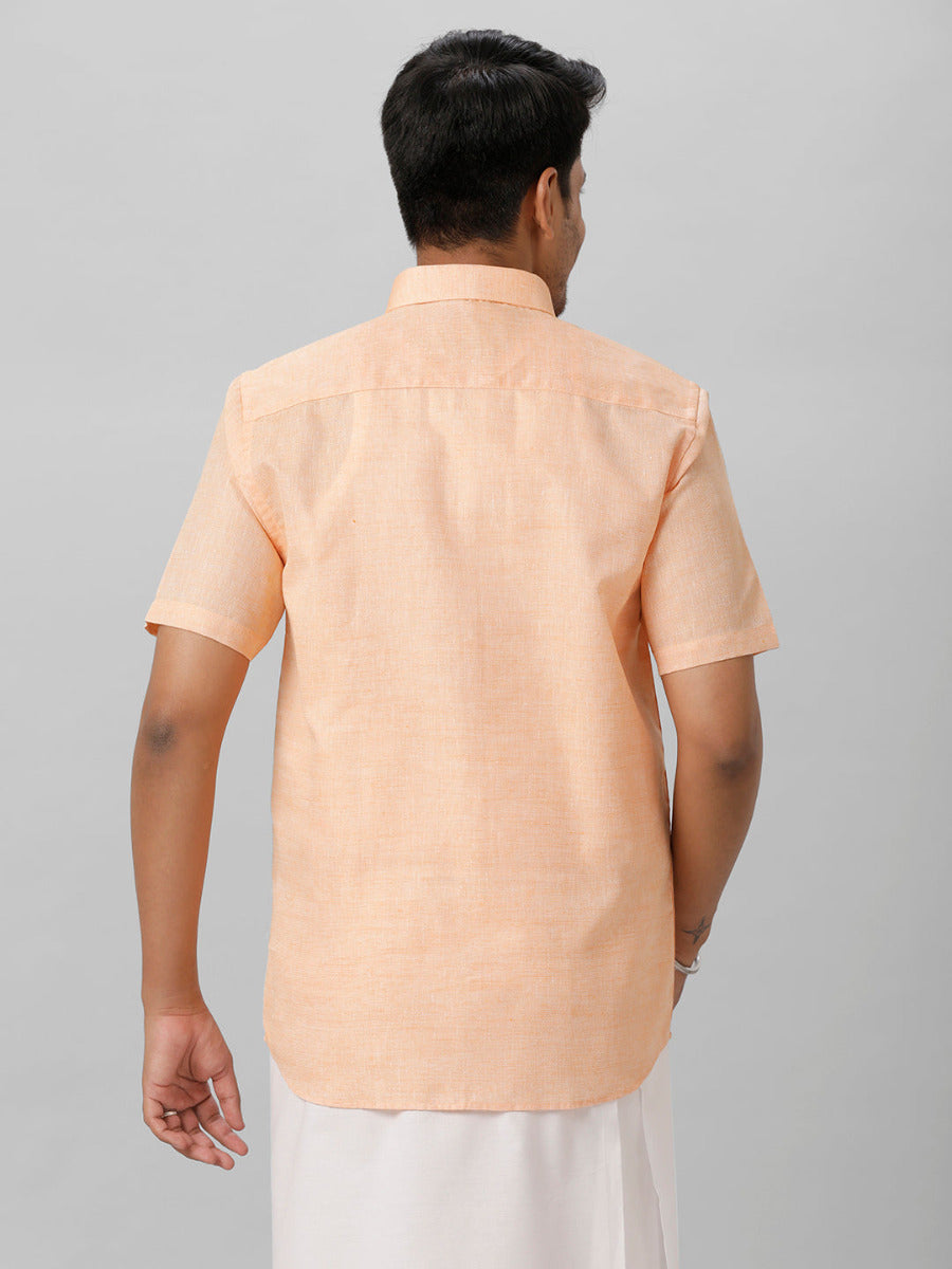 Mens Cotton Formal Shirt Half Sleeves Light Orange T3 CV12-Backv iew