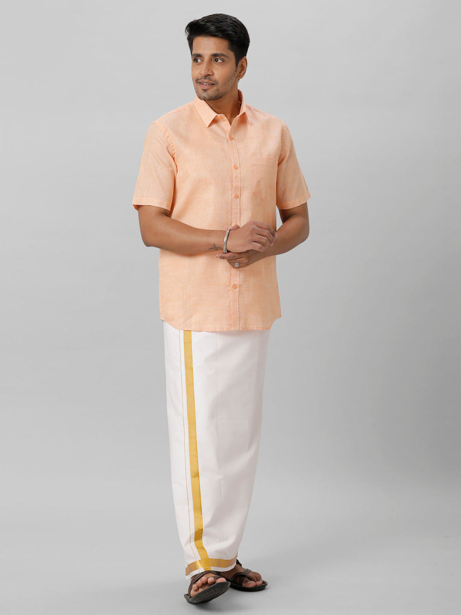 Mens Cotton Formal Shirt Half Sleeves Light Orange T3 CV12-Full view