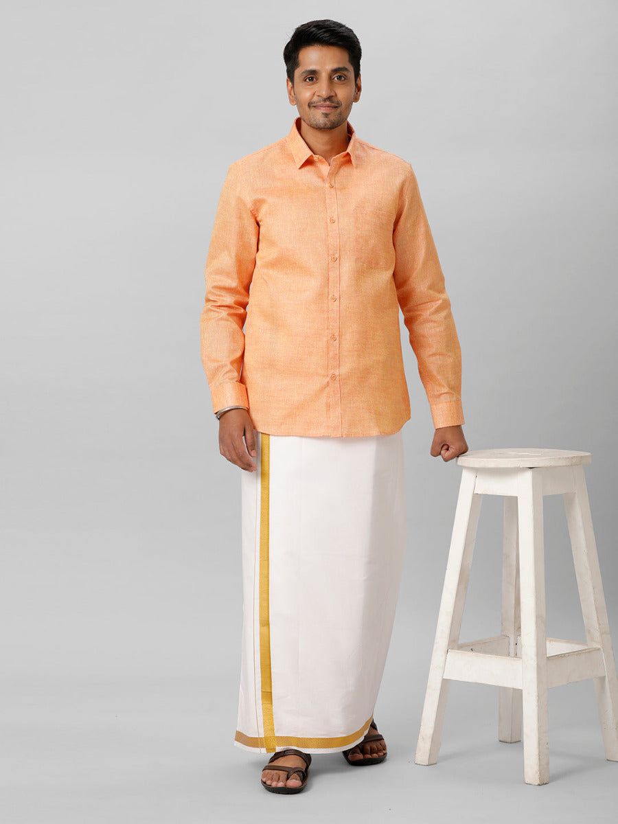 Mens Cotton Formal Shirt Full Sleeves Dark Orange T3 CV14-Full view