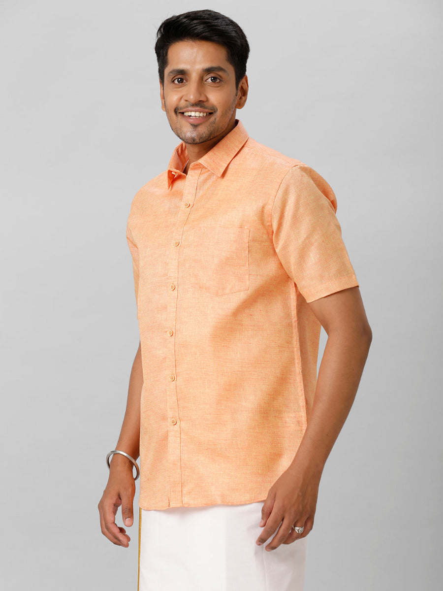 Mens Cotton Formal Shirt Half Sleeves Dark Orange T3 CV14-Sdie view
