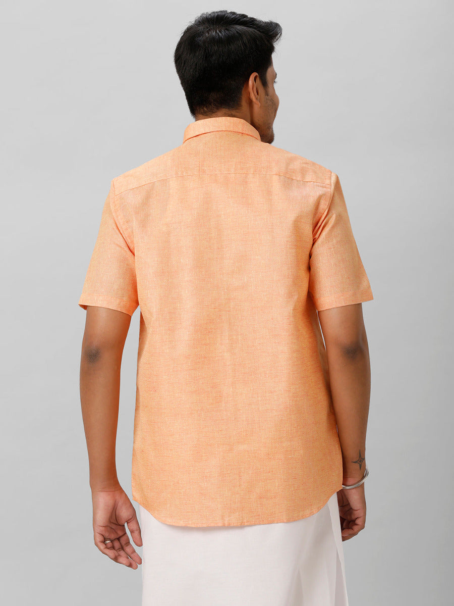 Mens Cotton Formal Shirt Half Sleeves Dark Orange T3 CV14-Back view