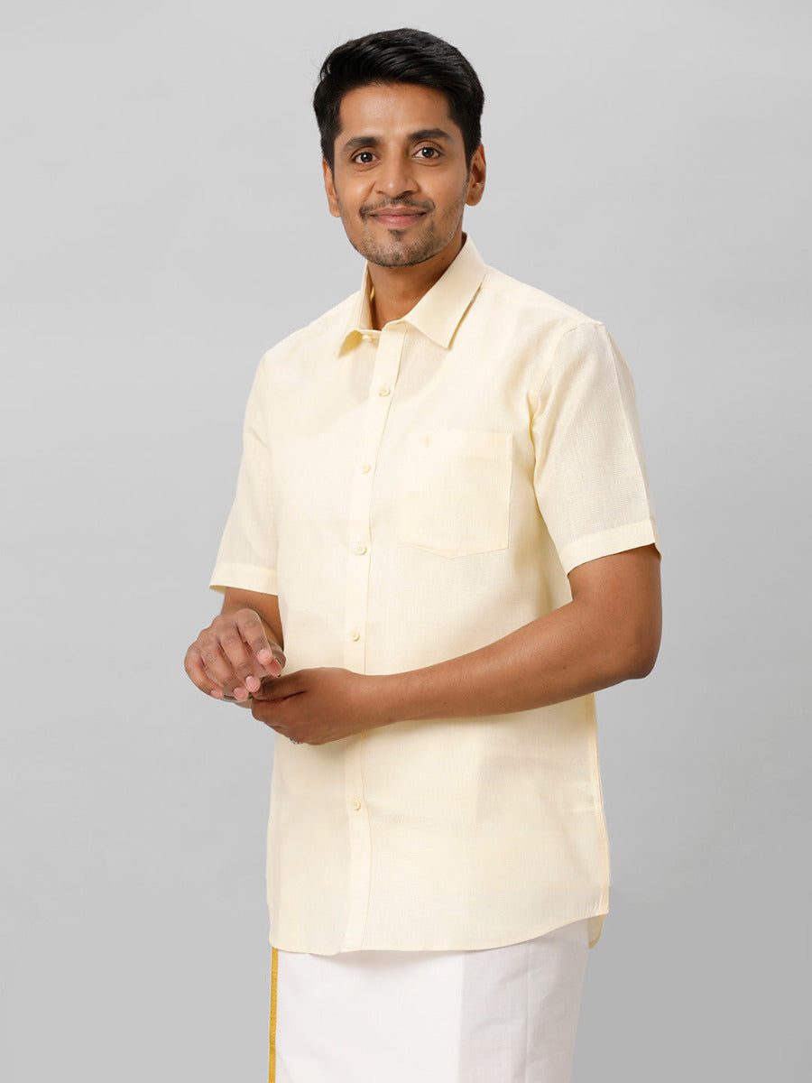 Mens Cotton Formal Shirt Half Sleeves Yellow T3 CV1-Sdie view