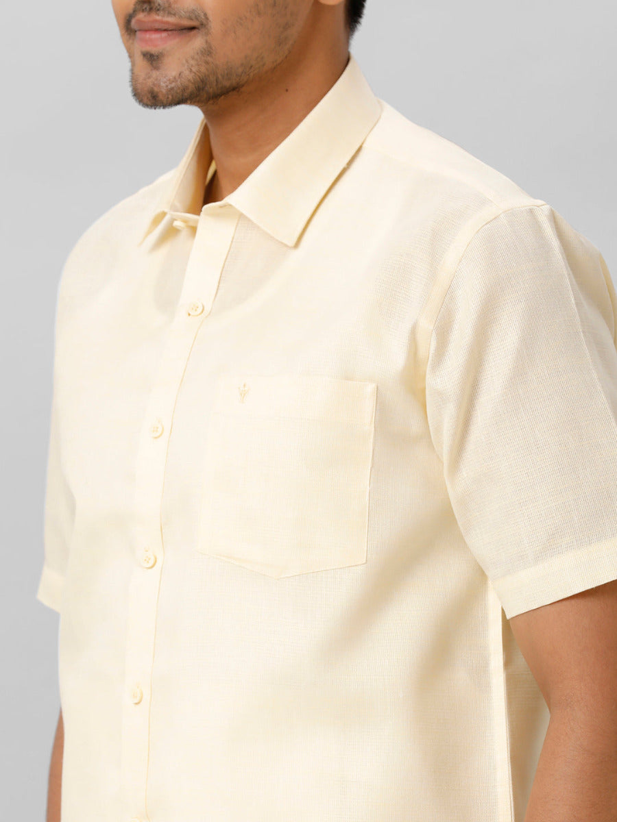 Mens Cotton Formal Shirt Half Sleeves Yellow T3 CV1-Zoom view