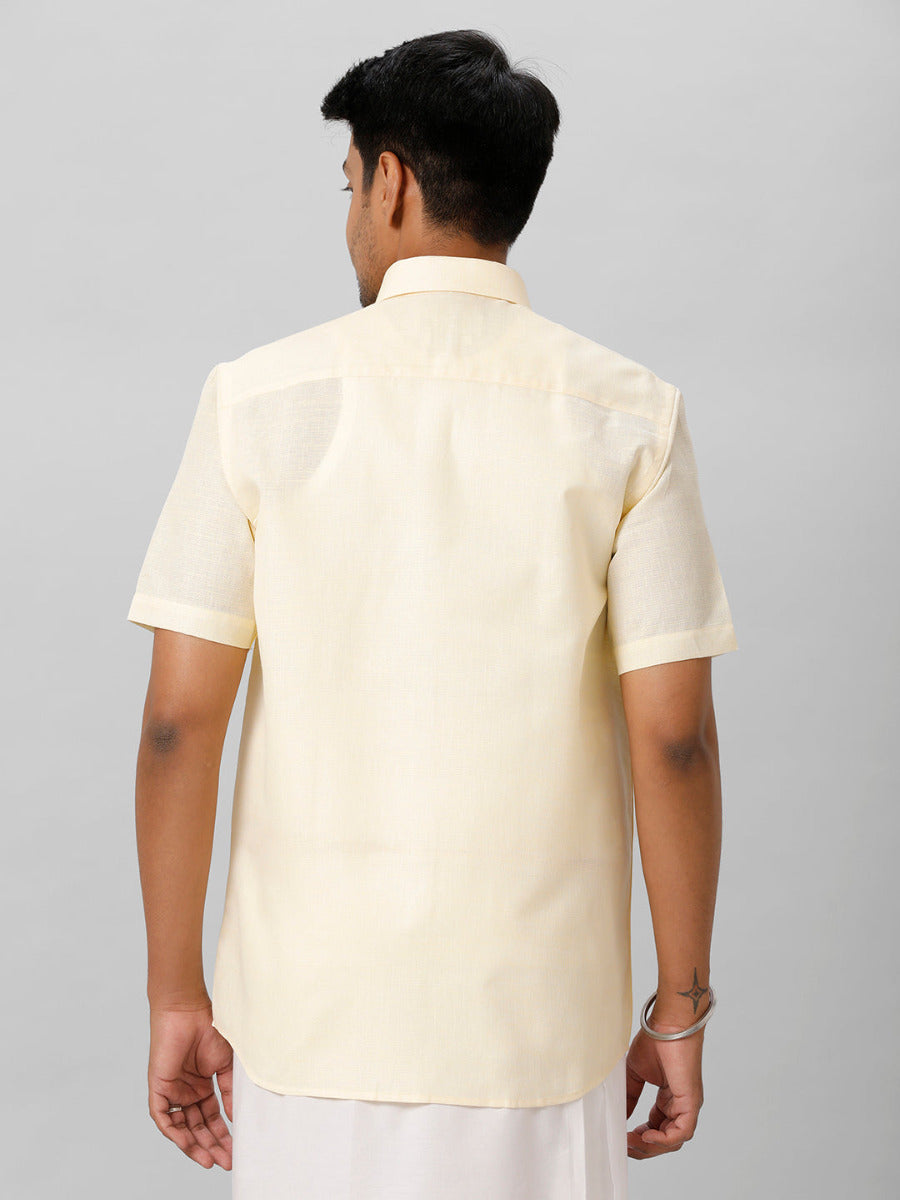 Mens Cotton Formal Shirt Half Sleeves Yellow T3 CV1-Back view