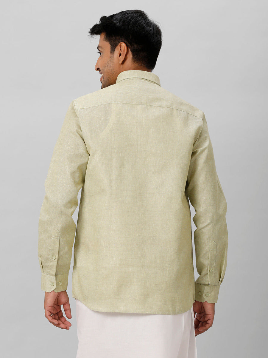 Mens Cotton Formal Shirt Full Sleeves Olive Green T3 CV16-Back view