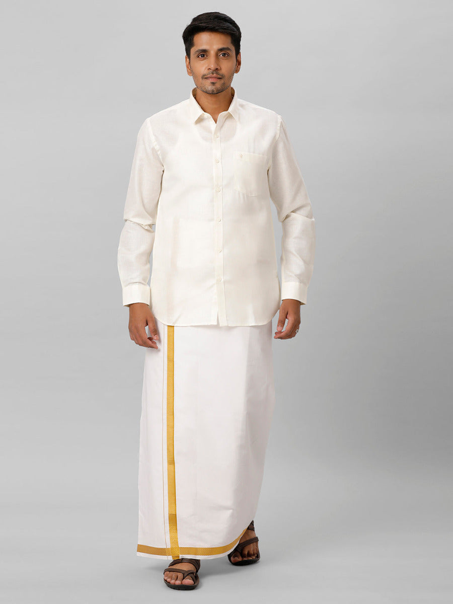 Mens Cotton Formal Shirt Full Sleeves Half White T3 CV6-Full view